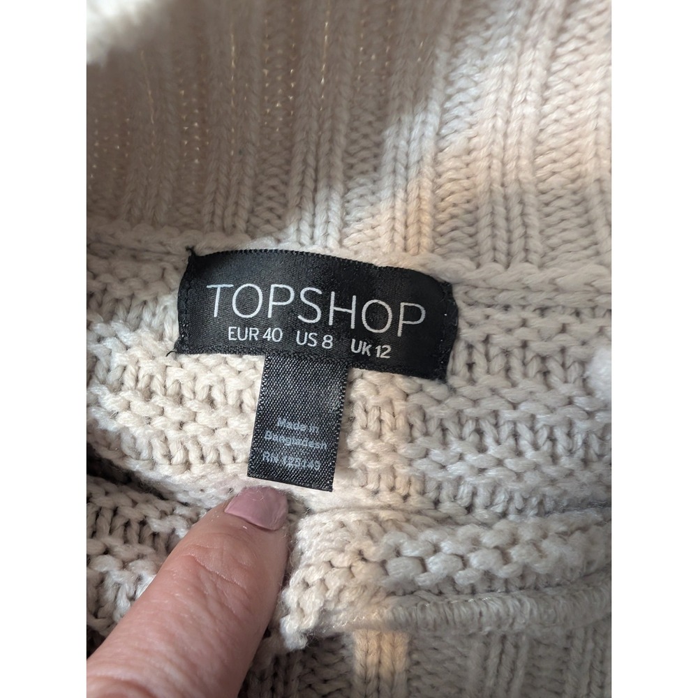 TOPSHOP Women's Cream Long Sleeve Knit Sweater Roll Neck Cozy Comfy Sz 8 US - Picture 3 of 3